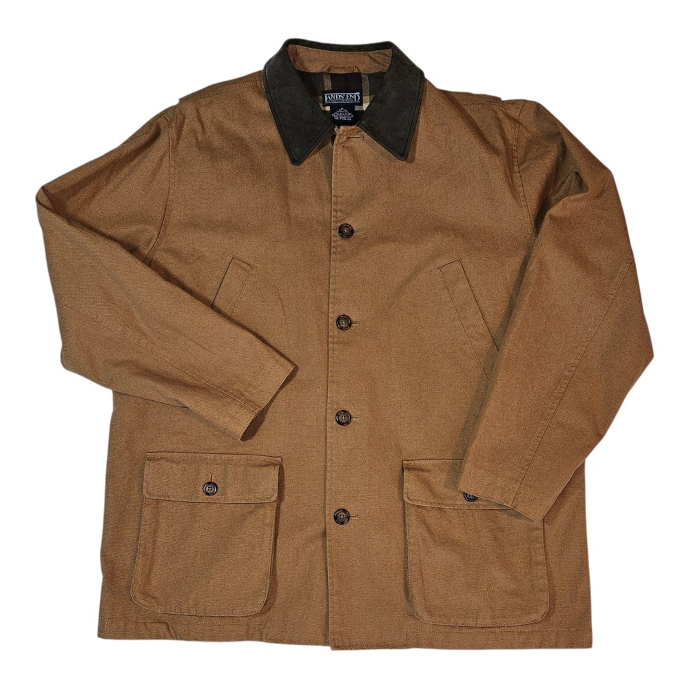 Lands End Mens Barn Chore Jacket Size XL Suede Collar Lined Utility Workwear